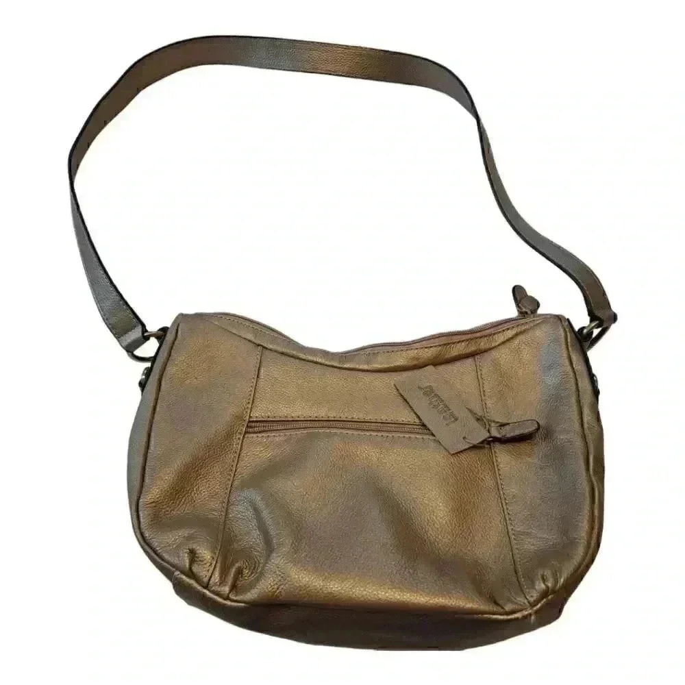 Croft & Barrow Beige Gold Leather Handbag Purse Pocketbook‎ 12" x 8" NWOT